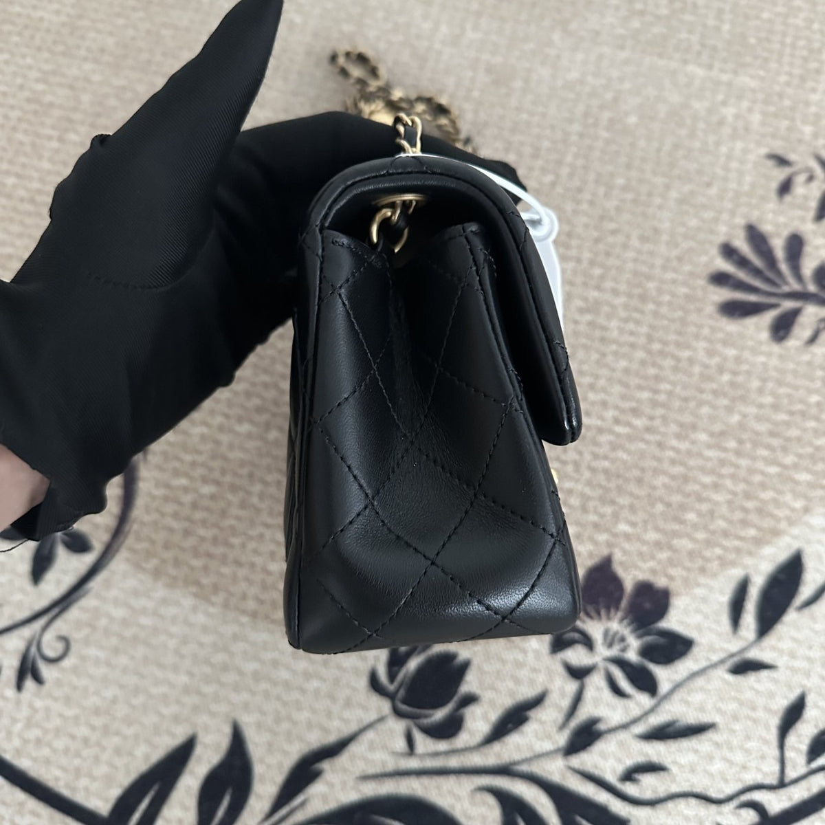 【Chanel】Chanel Black Gold Lambskin Square Mini with Ball, Chip Version