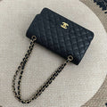 【Chanel】Chanel Black Caviar Classic Double Flap Bag, Gold-Tone Hardware-7212231LD