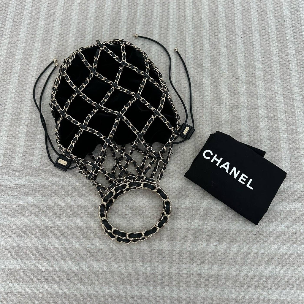 【Chanel】Chanel La Madrague, Black Velvet Mesh Tote Bag