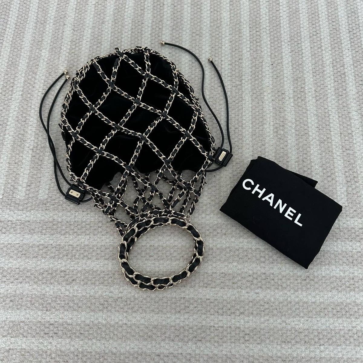 【Chanel】Chanel La Madrague, Black Velvet Mesh Tote Bag