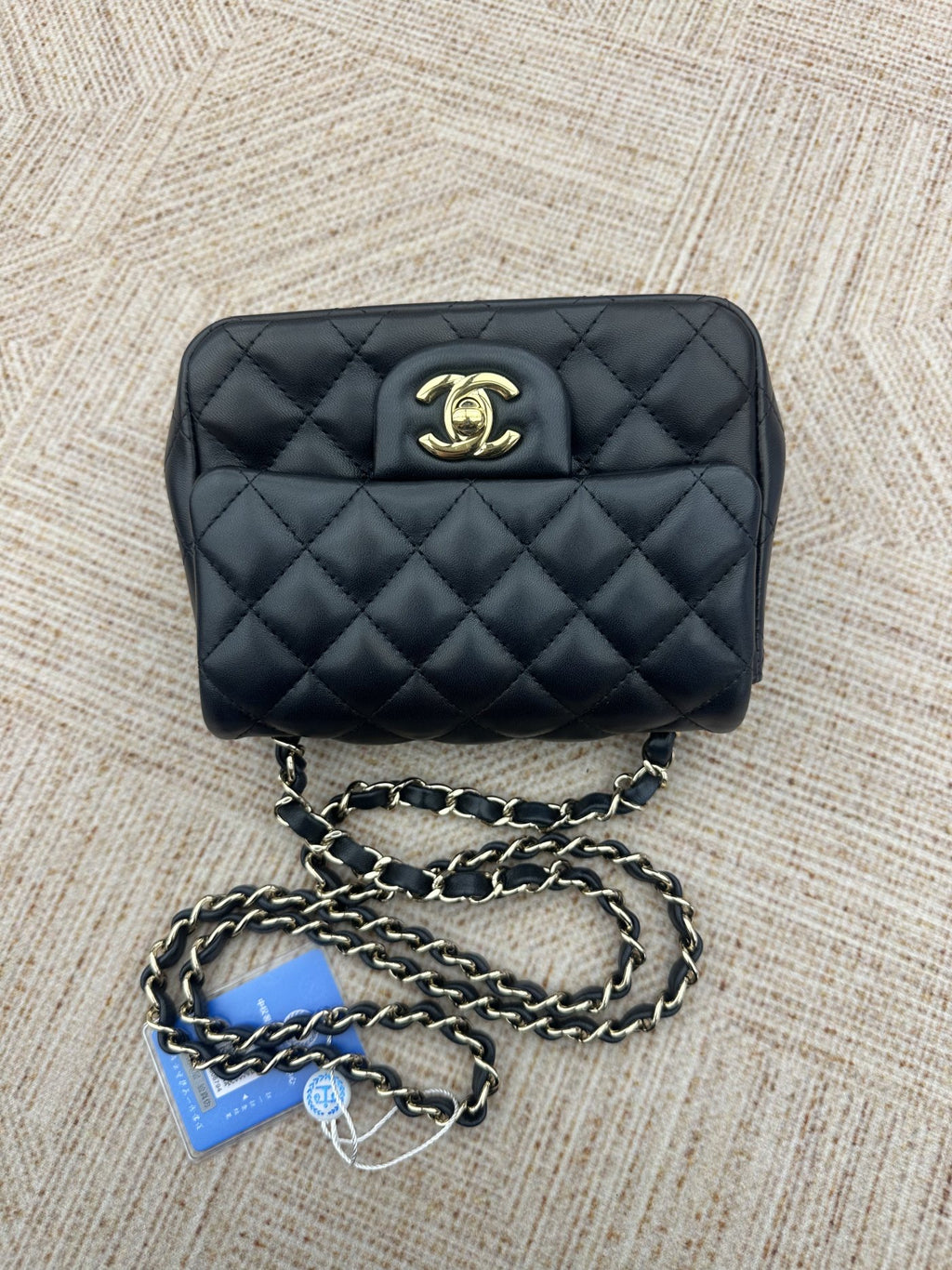 【Chanel】Chanel Black Gold Lambskin Mini Square Flap Bag