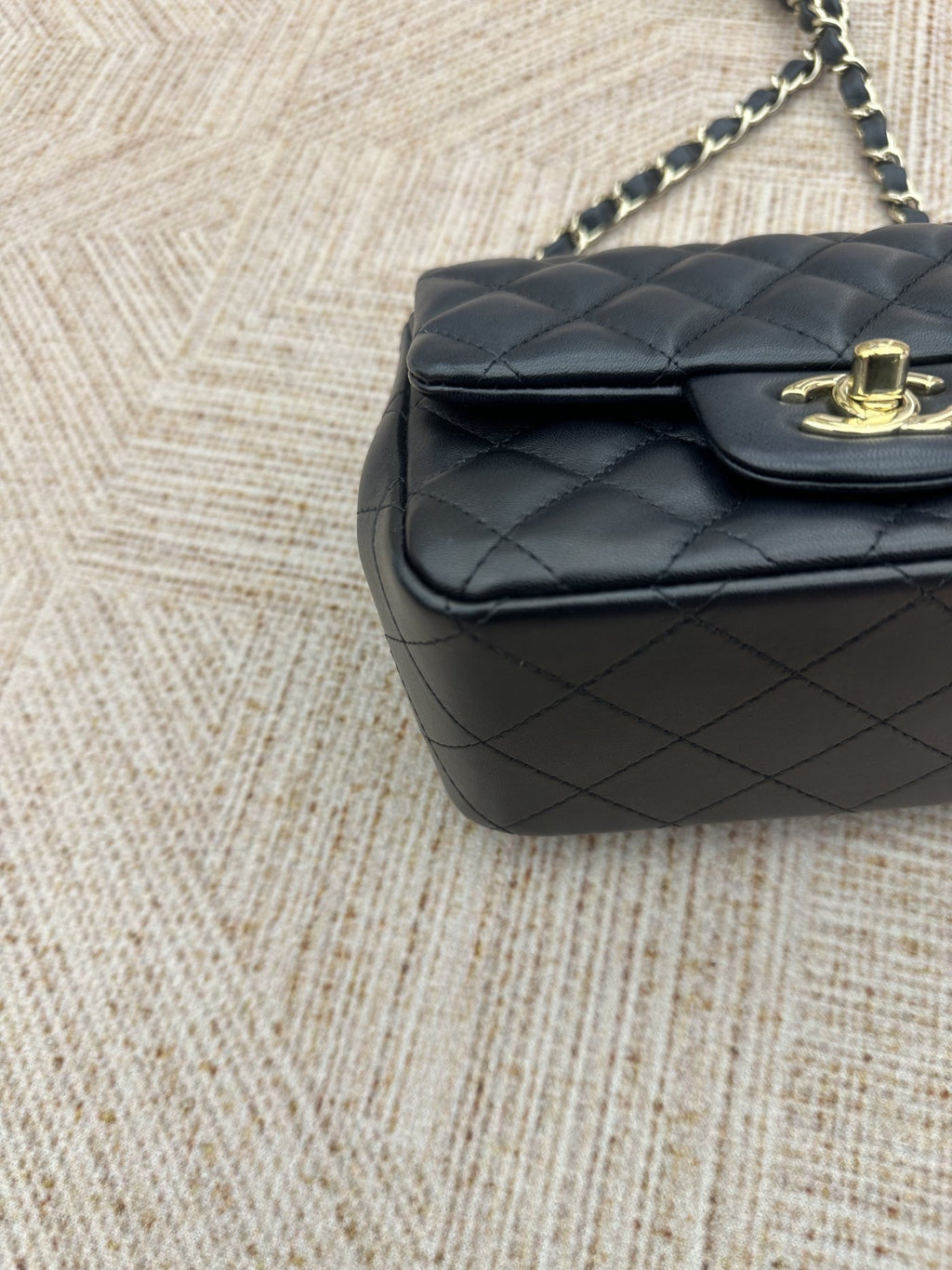 【Chanel】Chanel Black Gold Lambskin Mini Square Flap Bag