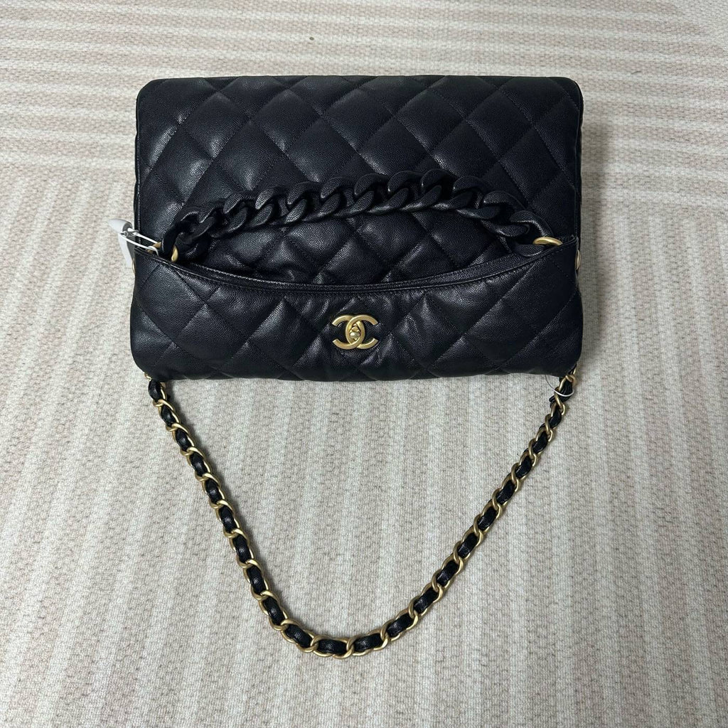 【Chanel】Chanel 24P Black Caviar Hippie Hobo Bag, Gold-Tone Hardware-7213561