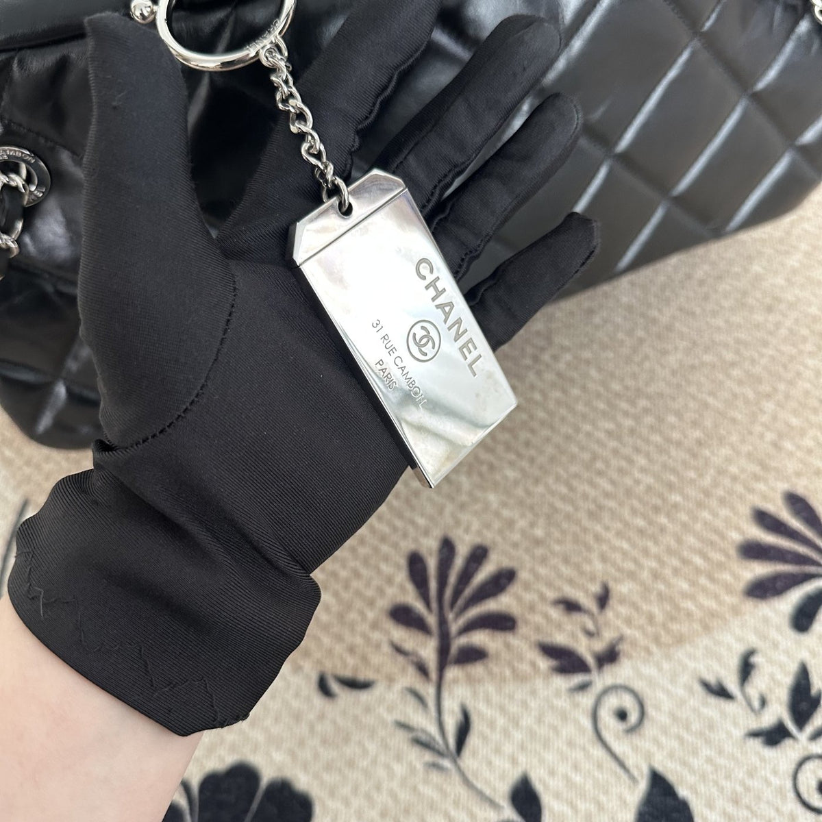 【Chanel】Chanel Black Caviar Boston 2-Way Bag with Luggage Tag, Gold-Tone Hardware-7209668