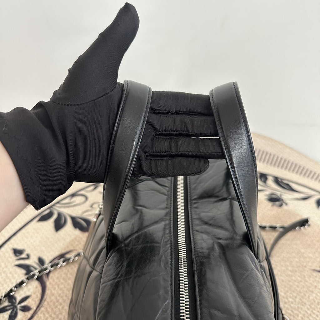 【Chanel】Chanel Black Caviar Boston 2-Way Bag with Luggage Tag, Gold-Tone Hardware-7209668