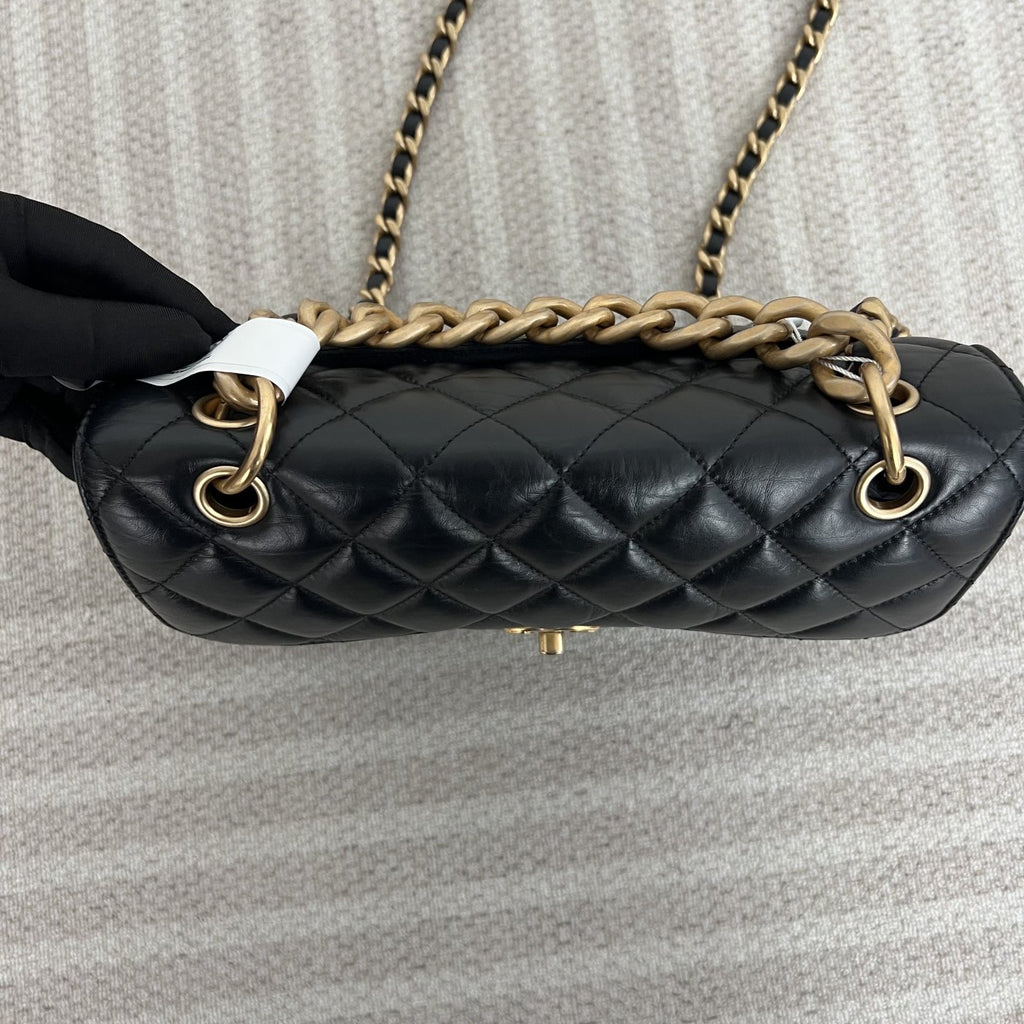 【Chanel】Chanel 23S Messenger Tofu Bag Black Caviar with Gold-Tone Hardware