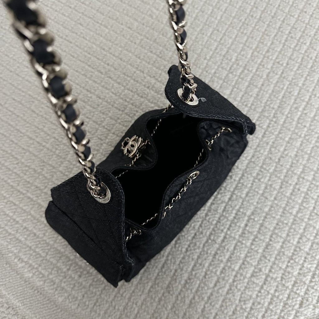 【Chanel】Chanel 25 Bag Small, Black Denim with Gold‑tone Hardware