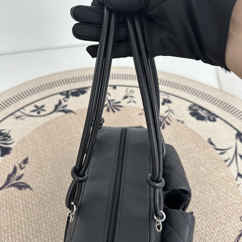 【Chanel】Chanel Cambon Ligne Black Motorcycle Bag Lambskin with Silver-Tone Hardware