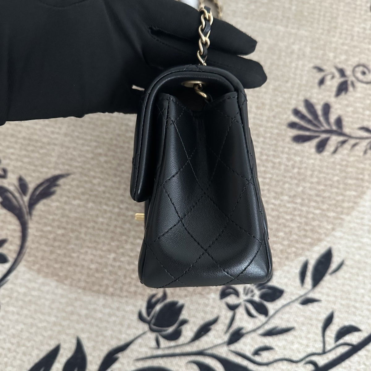 【Chanel】Chanel Black Gold Lambskin Square Mini with Ball, Chip Version