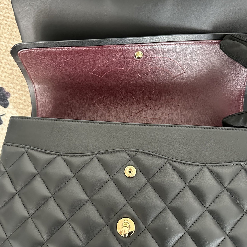 【Chanel】Black Gold Lambskin CF Jumbo