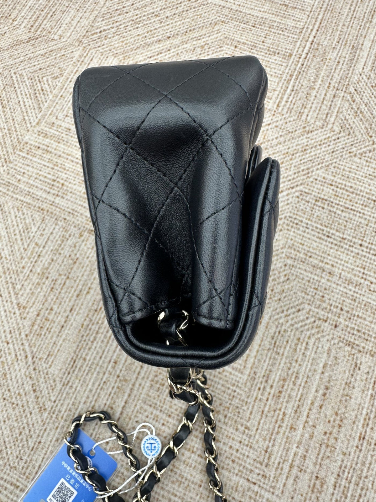 【Chanel】Chanel Black Gold Lambskin Mini Square Flap Bag