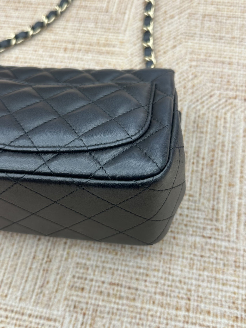 【Chanel】Chanel Black Gold Lambskin Mini Square Flap Bag