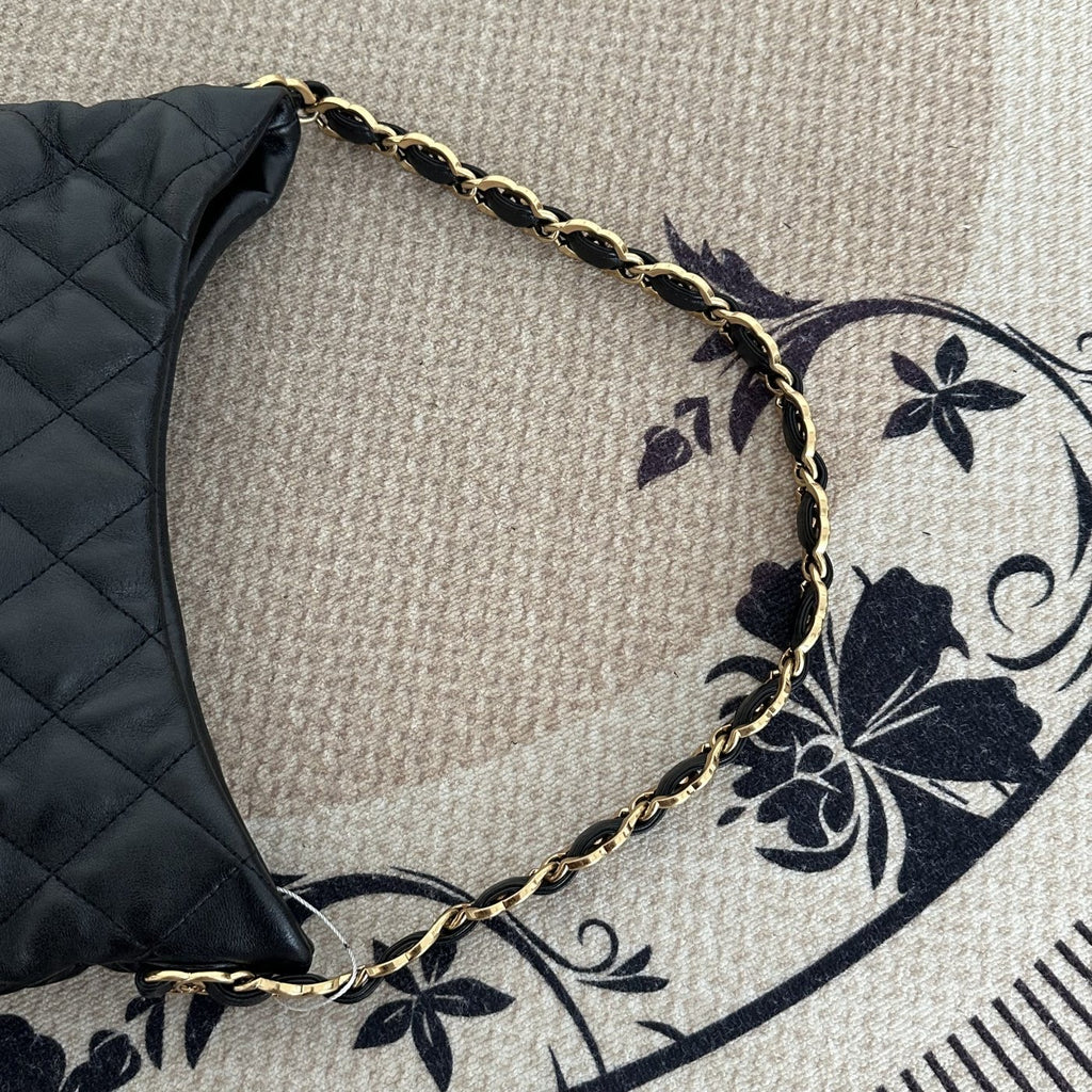 【Chanel】Chanel Hobo Underarm Bag, Black with Gold‑tone Hardware