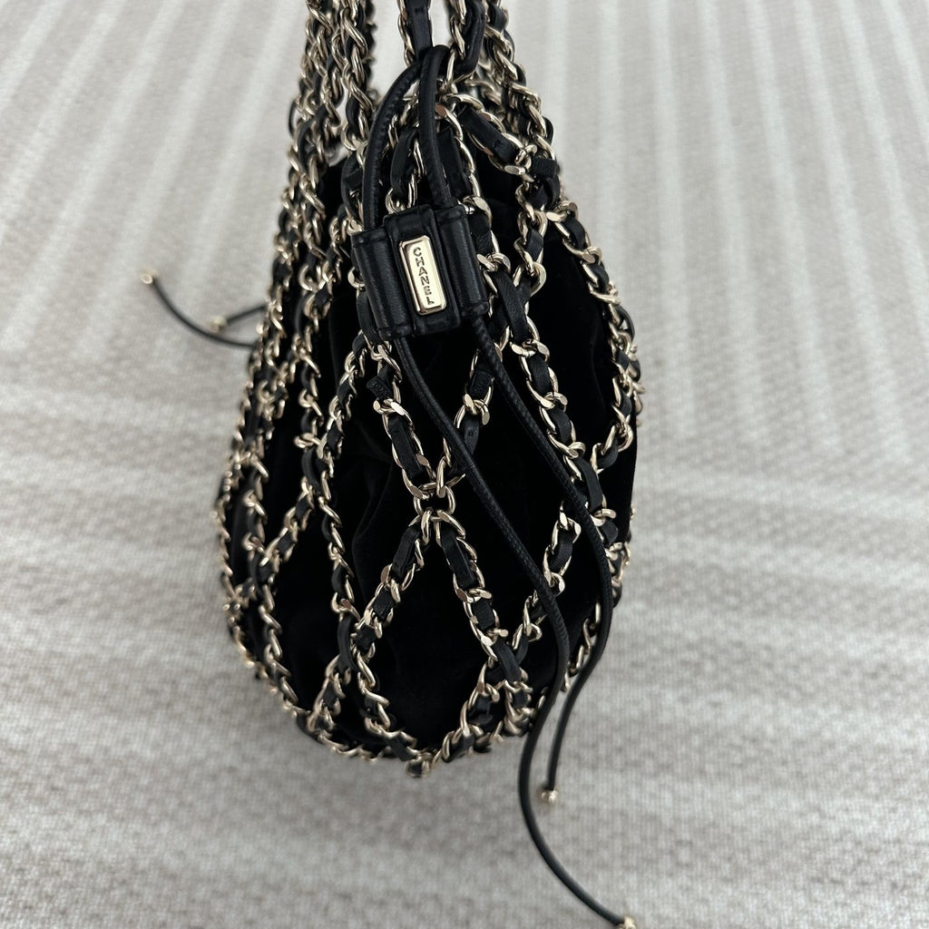 【Chanel】Chanel La Madrague, Black Velvet Mesh Tote Bag