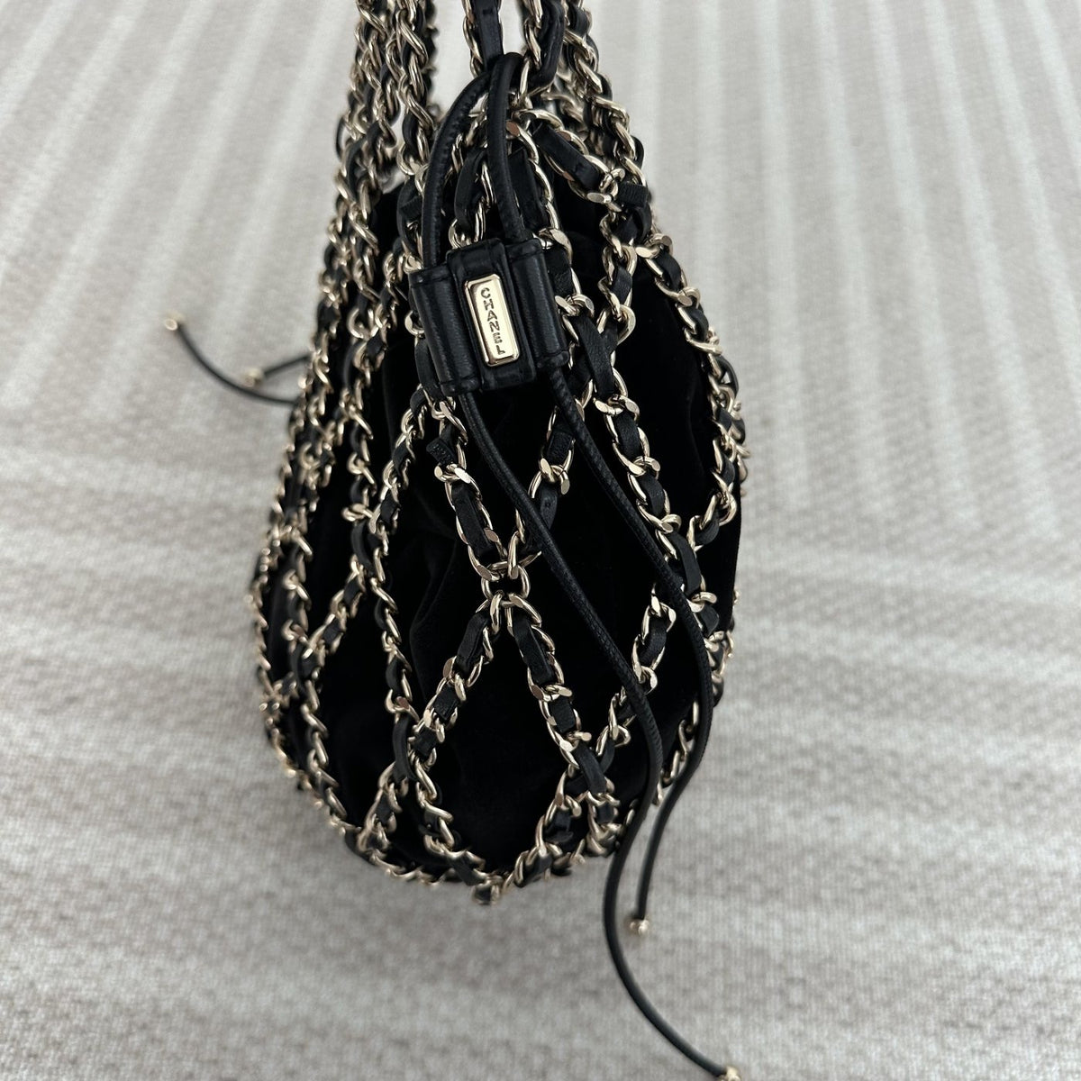 【Chanel】Chanel La Madrague, Black Velvet Mesh Tote Bag