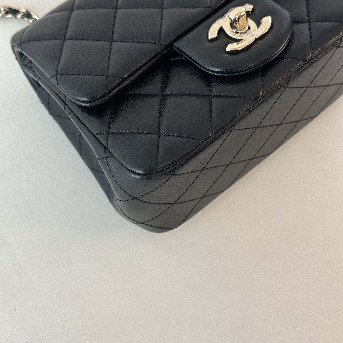 【Chanel】Chanel Black Mini Square Flap Bag with Pearl Crush Gold Ball, Gold-Tone Hardware-7215934
