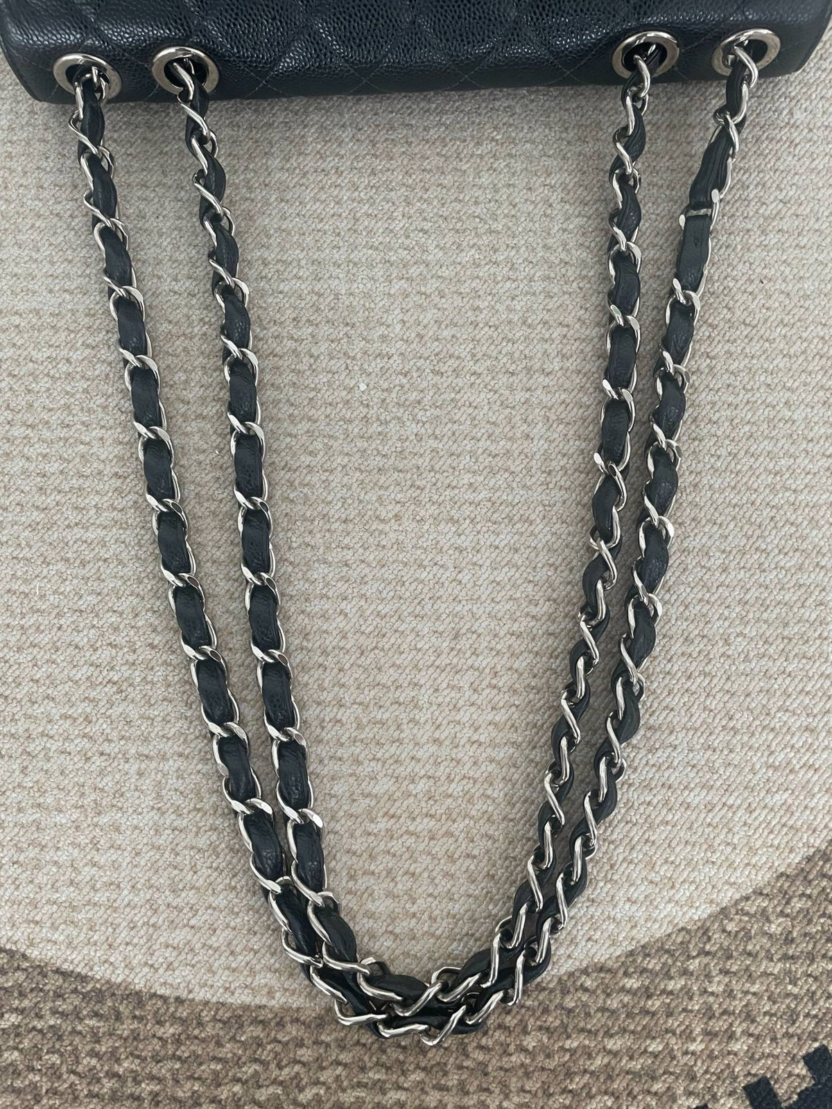 【Chanel】Chanel Black Silver Caviar Quilted Flap Bag