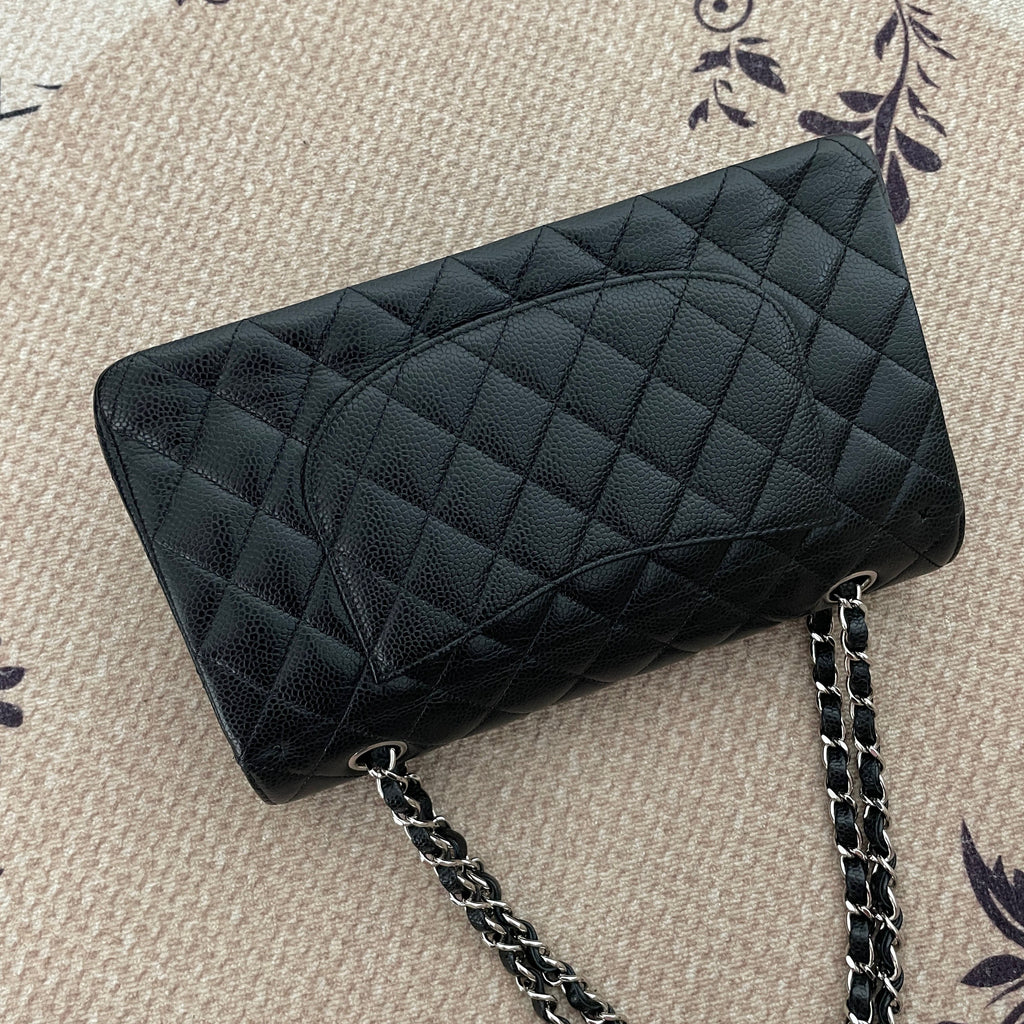 【Chanel】Chanel Medium Classic Flap Bag, Black Caviar, Silver-Tone Hardware-0201790LD