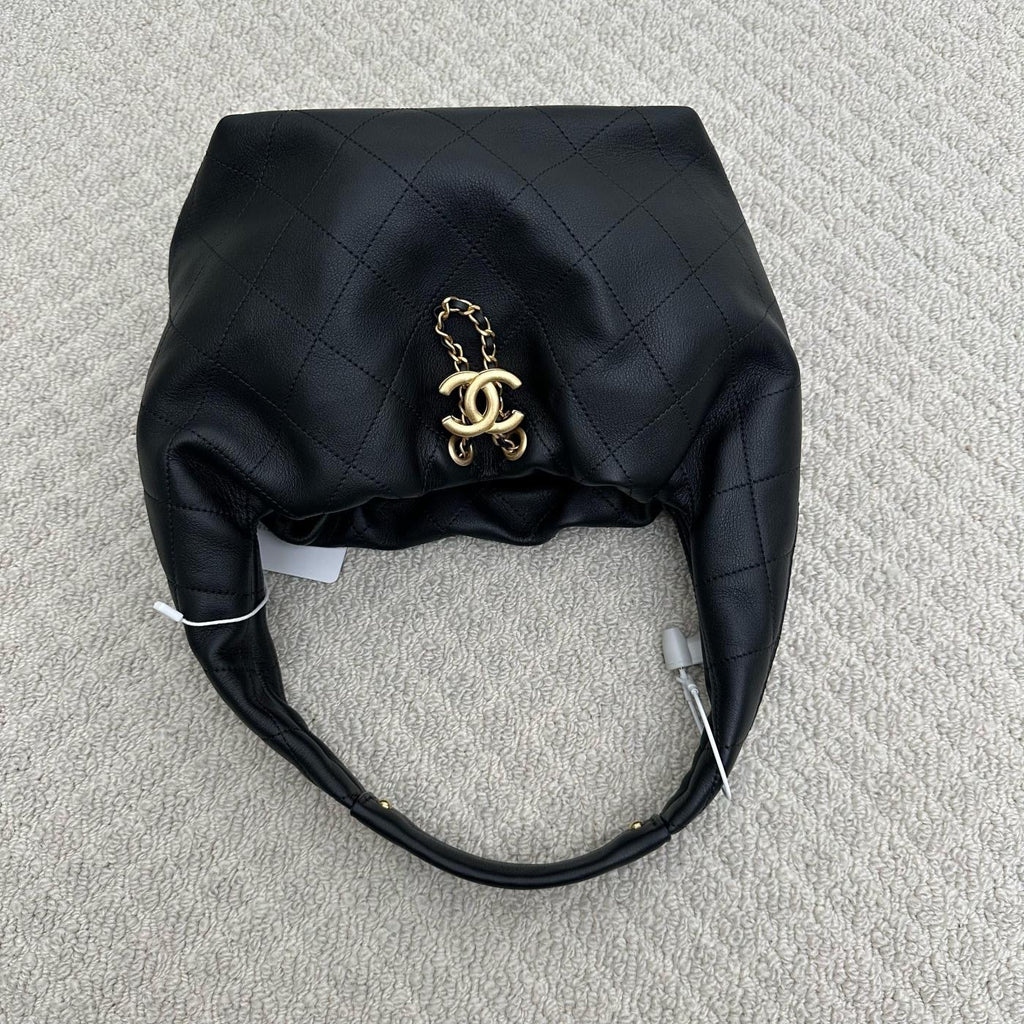 【Chanel】Chanel Small Hobo Bag, Black Caviar, Gold-Tone Hardware-7212709
