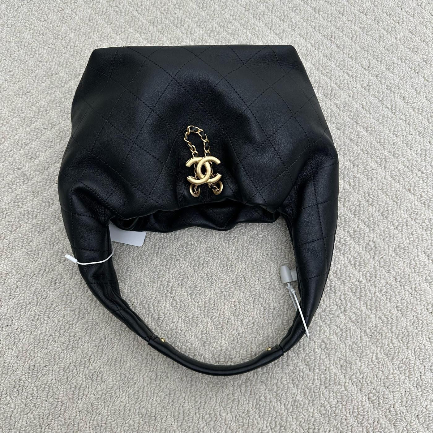 【Chanel】Chanel Small Hobo Bag, Black Caviar, Gold-Tone Hardware-7212709