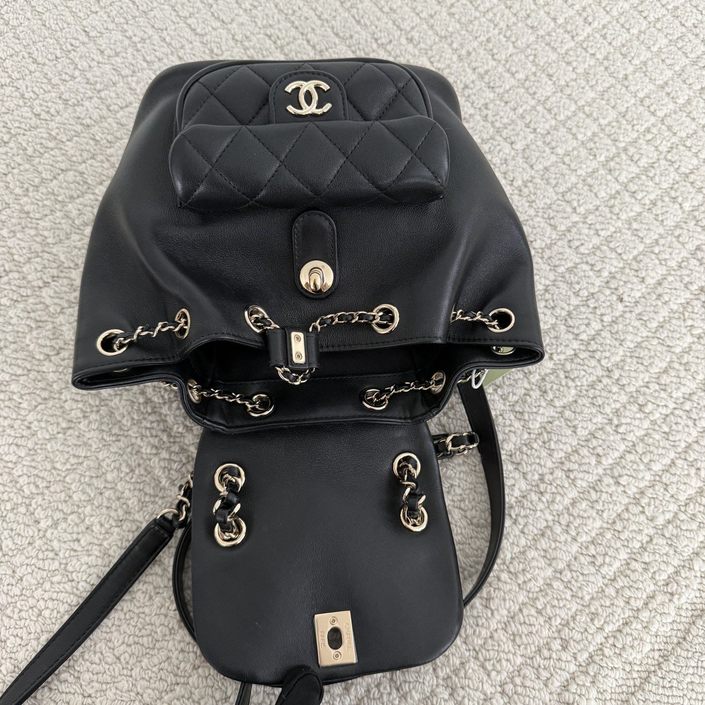 【Chanel】Chanel Black Caviar Duma Backpack, Gold-Tone Hardware-7215925