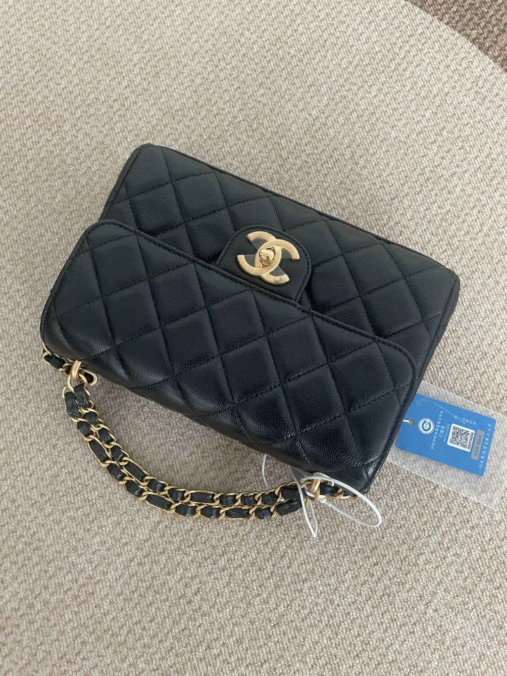 【Chanel】Chanel 25P Mini Square Flap Bag, Black Lambskin, Gold-Tone Hardware, Double Chain-7215377