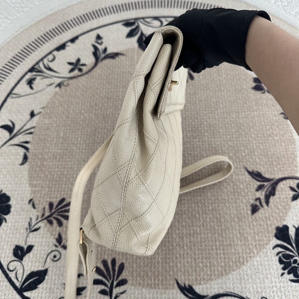【Chanel】Chanel Cream Quilted Flap Backpack