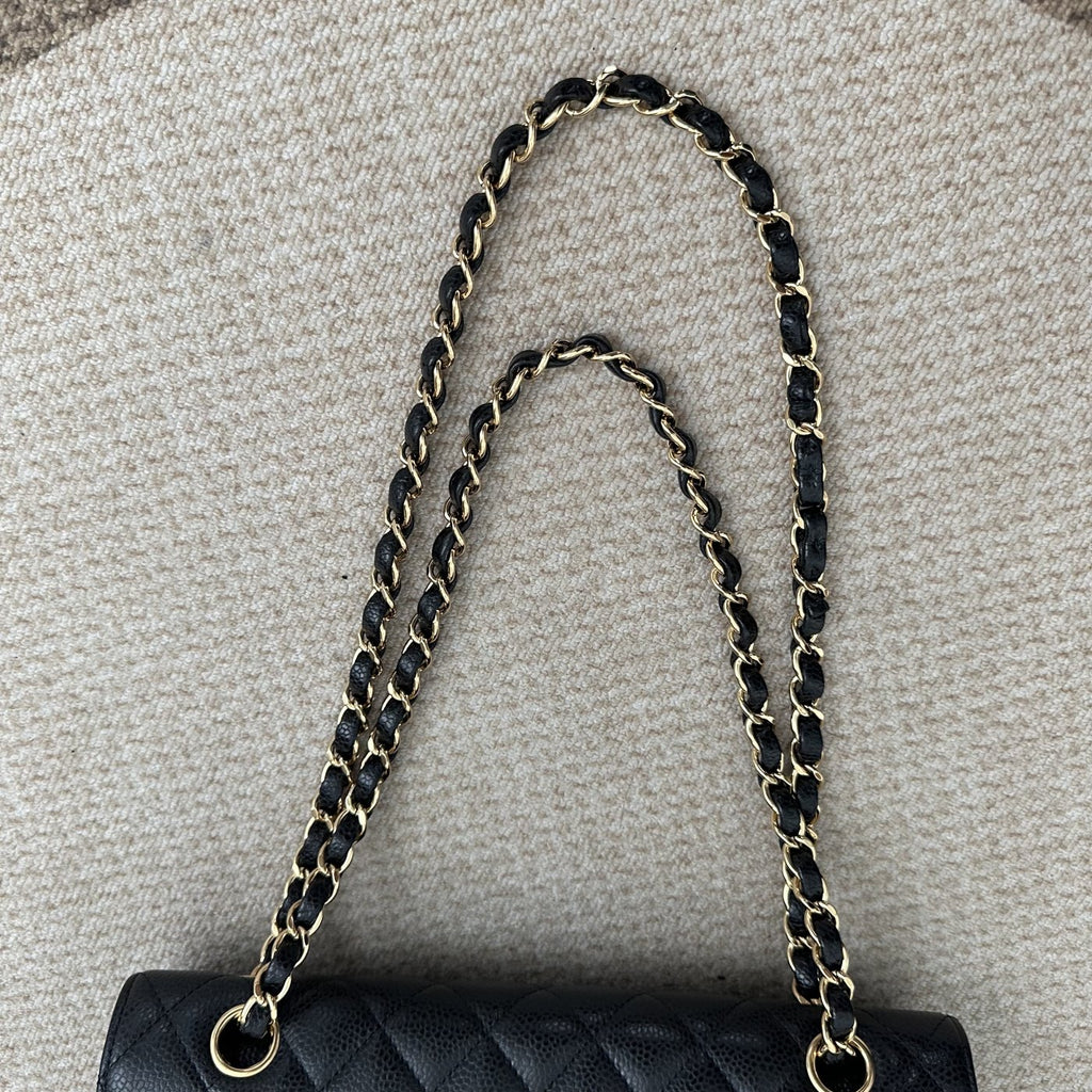 【Chanel】Chanel Black Caviar Classic Double Flap Bag, Gold-Tone Hardware-7212231LD