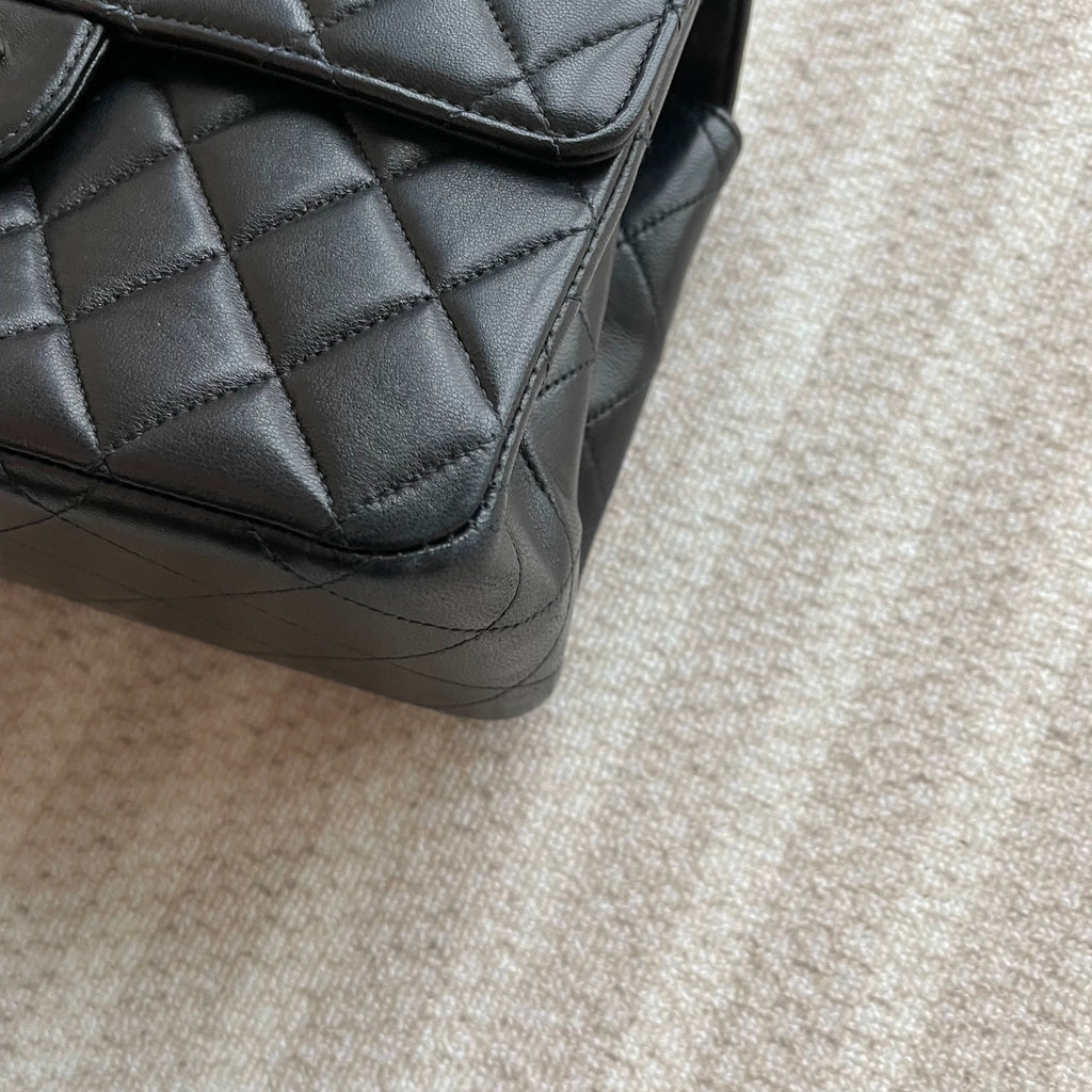 【Chanel】Chanel Double Sided Classic Flap Black Lambskin with Silver-Tone Hardware