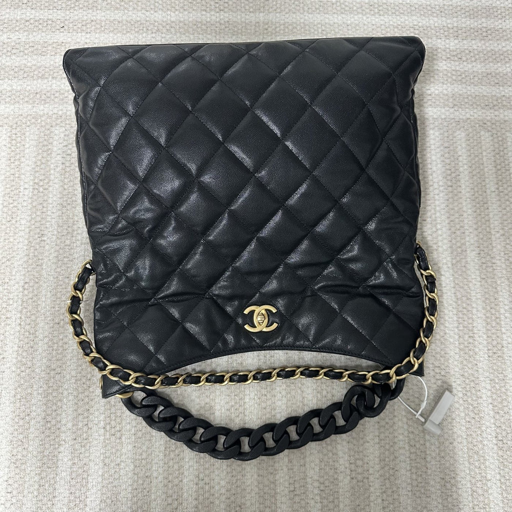 【Chanel】Chanel 24P Black Caviar Hippie Hobo Bag, Gold-Tone Hardware-7213561