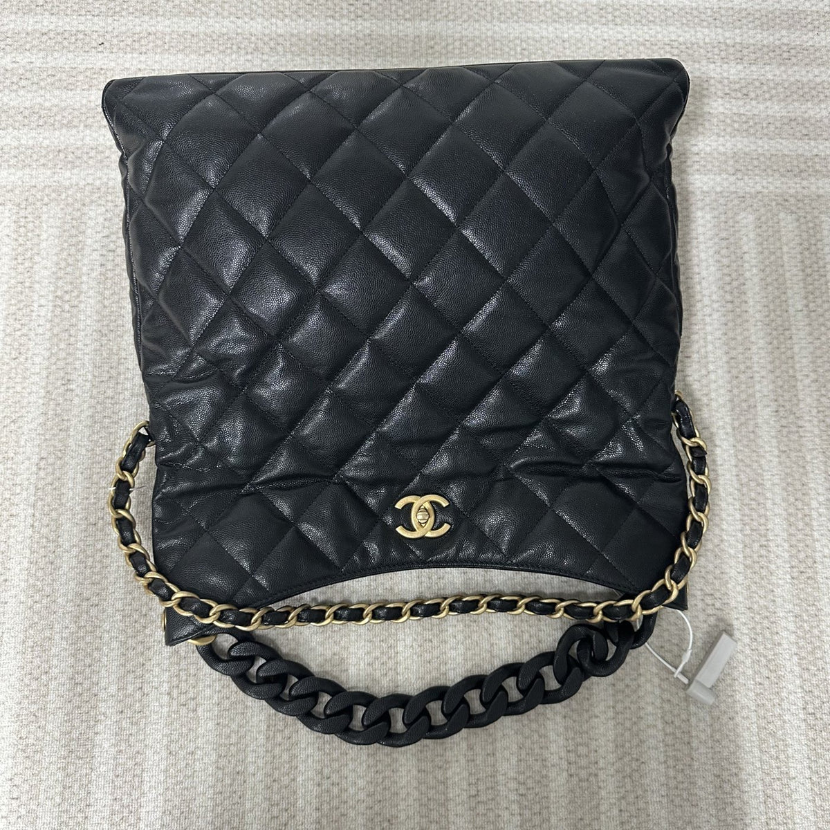 【Chanel】Chanel 24P Black Caviar Hippie Hobo Bag, Gold-Tone Hardware-7213561