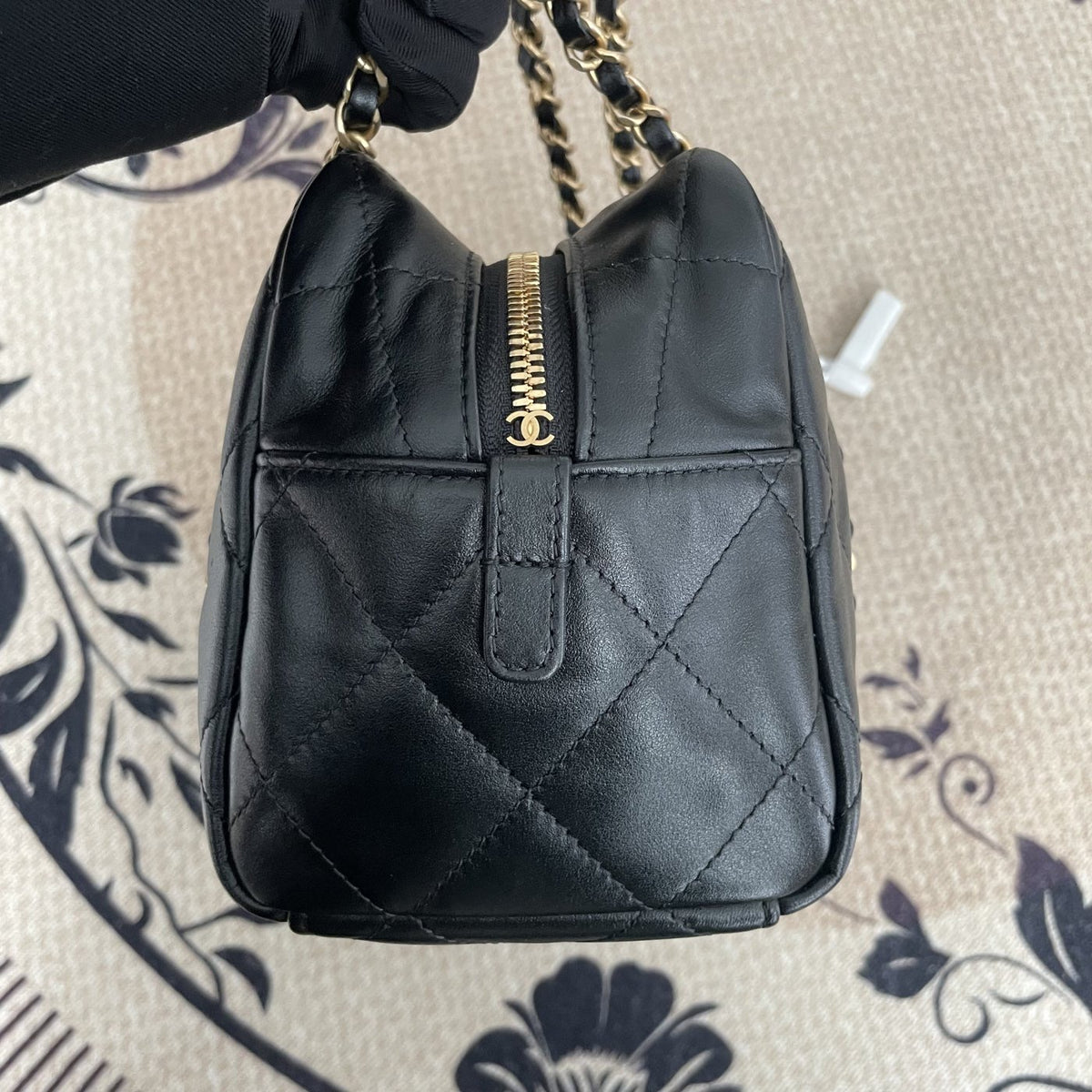 【Chanel】Chanel Bowling Bag, Calfskin & Gold-Tone Metal, Black