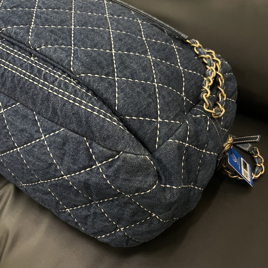 【Chanel】Chanel Blue Denim Bowling Bag with Contrast Exterior Stitching, Gold-Tone Hardware-7210053