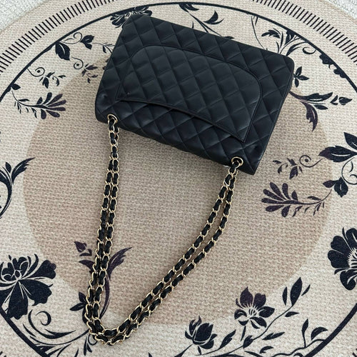 【Chanel】Black Gold Lambskin CF Jumbo