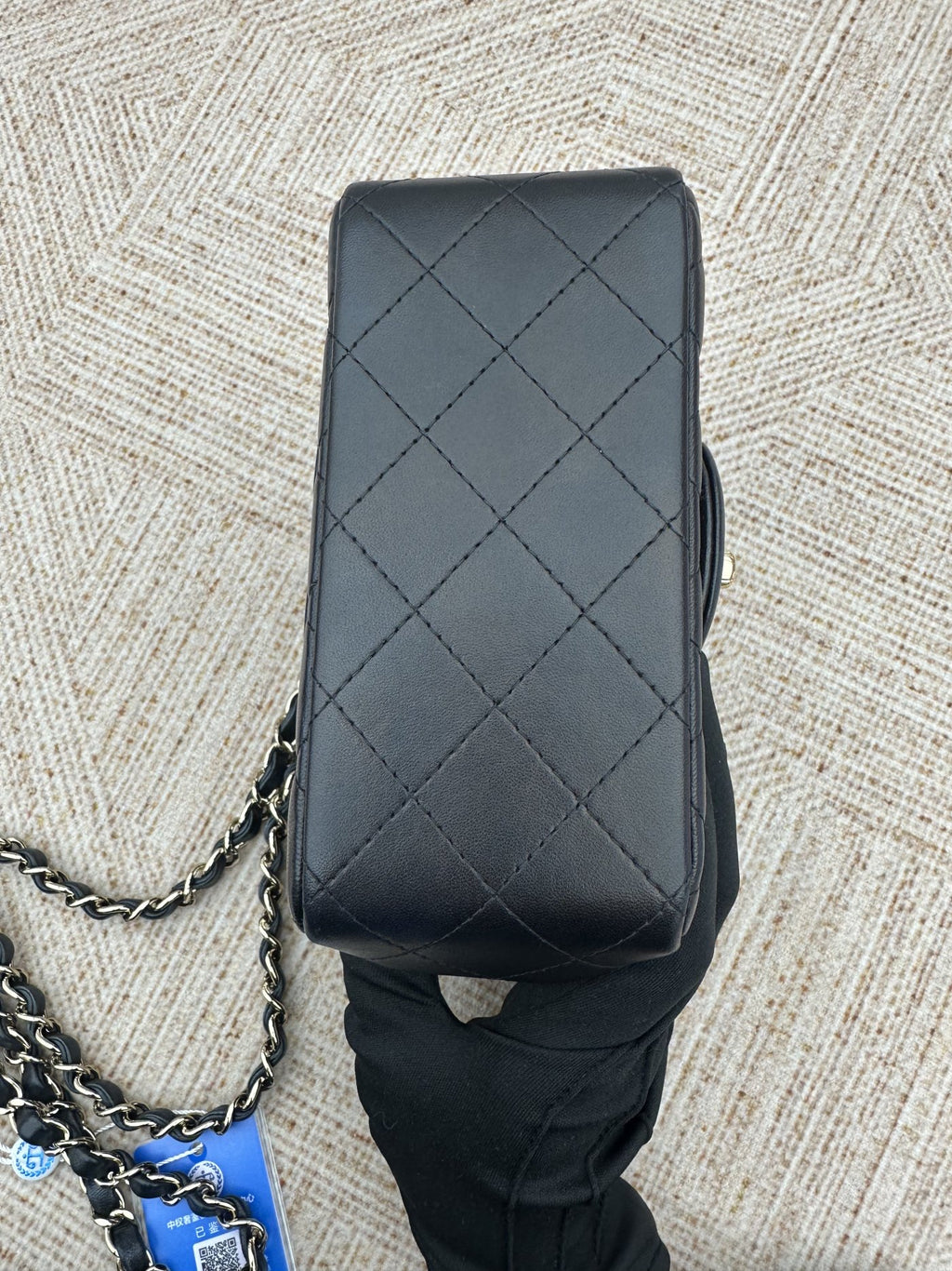 【Chanel】Chanel Black Gold Lambskin Mini Square Flap Bag