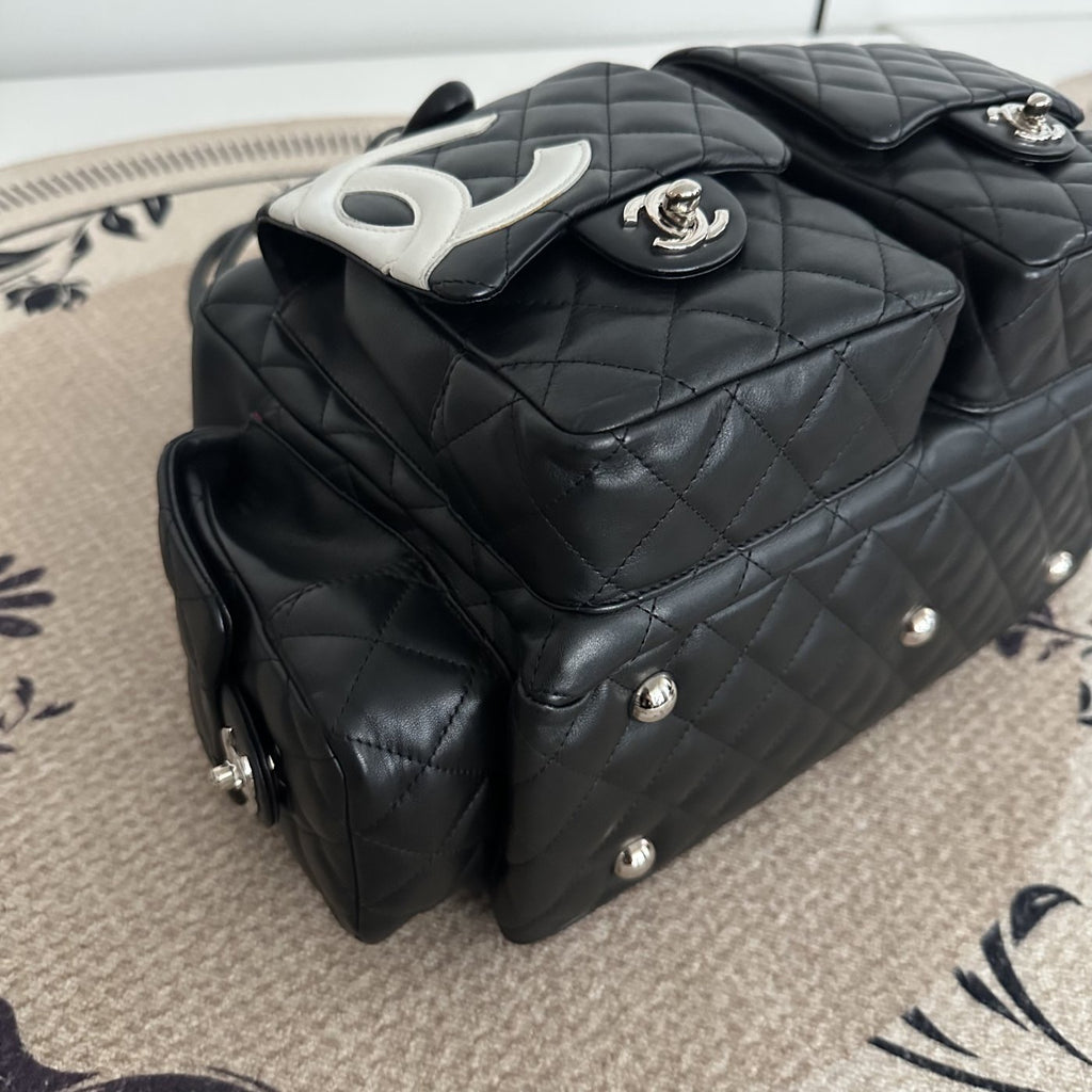 【Chanel】Chanel Black Cambon Line Moto Bowling Bag, Black Lambskin, Silver-Tone Hardware-7216084A