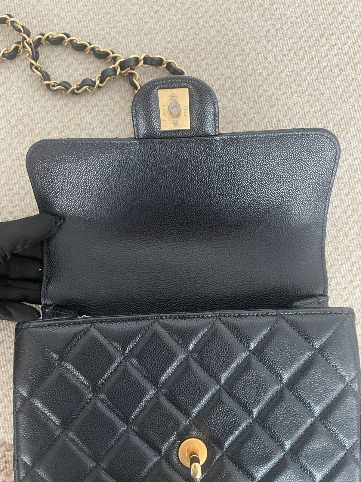 【Chanel】Chanel 25P Mini Square Flap Bag, Black Lambskin, Gold-Tone Hardware, Double Chain-7215377
