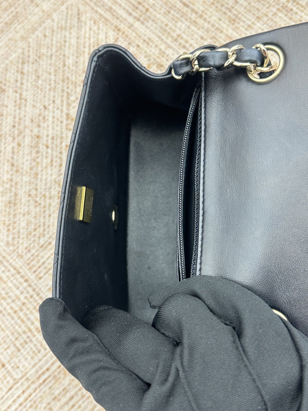 【Chanel】Chanel Black Gold Lambskin Mini Square Flap Bag