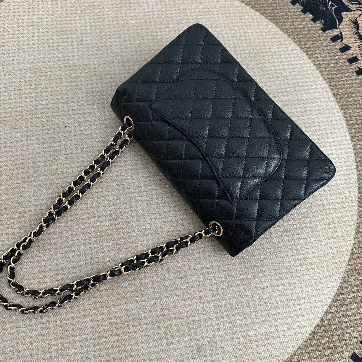 【Chanel】Chanel Black Caviar Classic Double Flap Bag, Gold-Tone Hardware-7212231LD