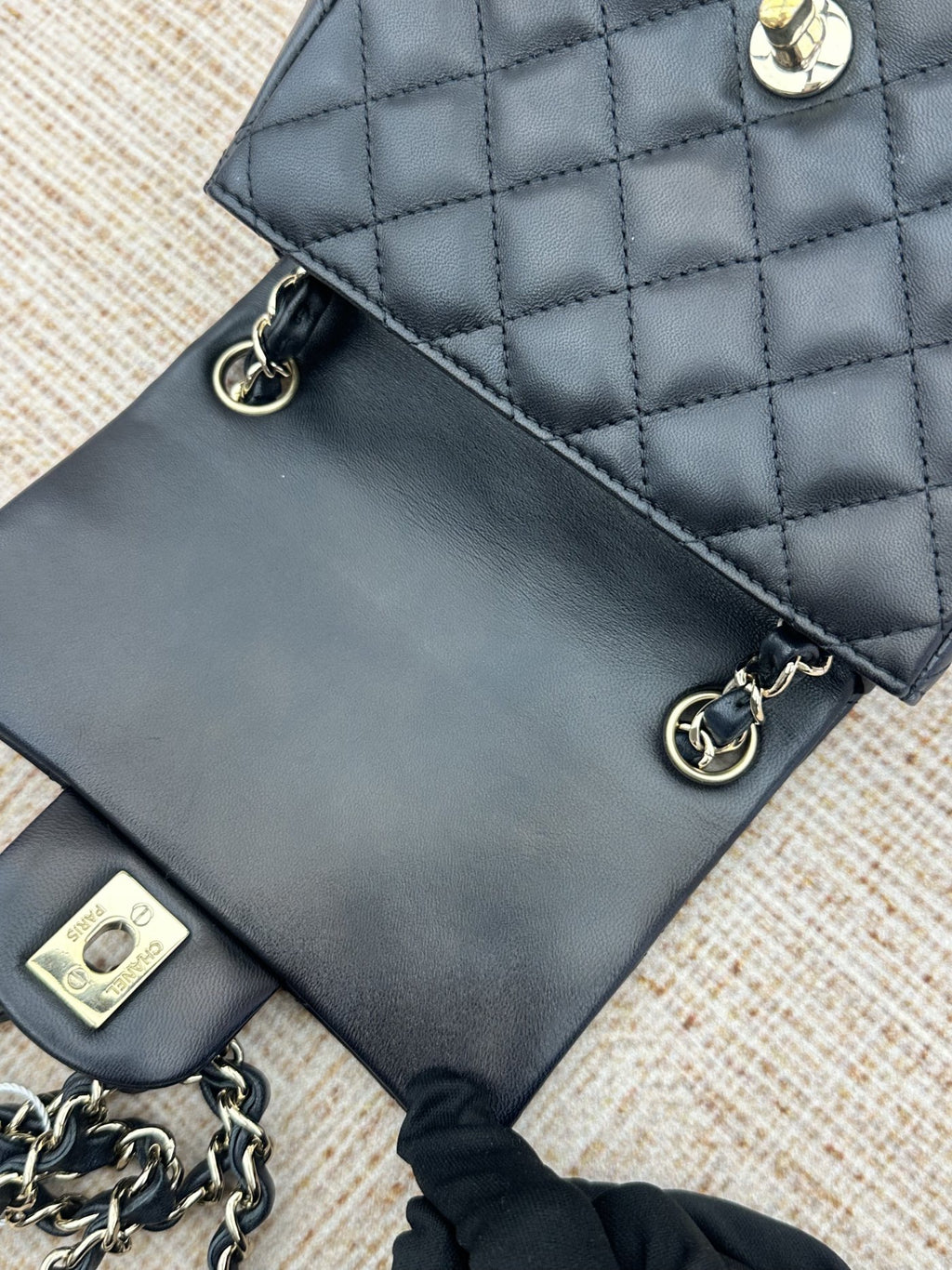 【Chanel】Chanel Black Gold Lambskin Mini Square Flap Bag