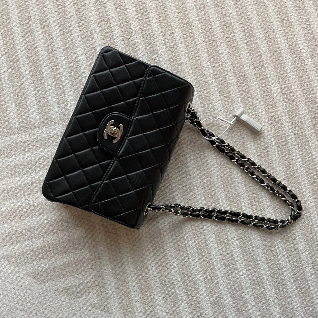 【Chanel】Chanel Double Sided Classic Flap Black Lambskin with Silver-Tone Hardware