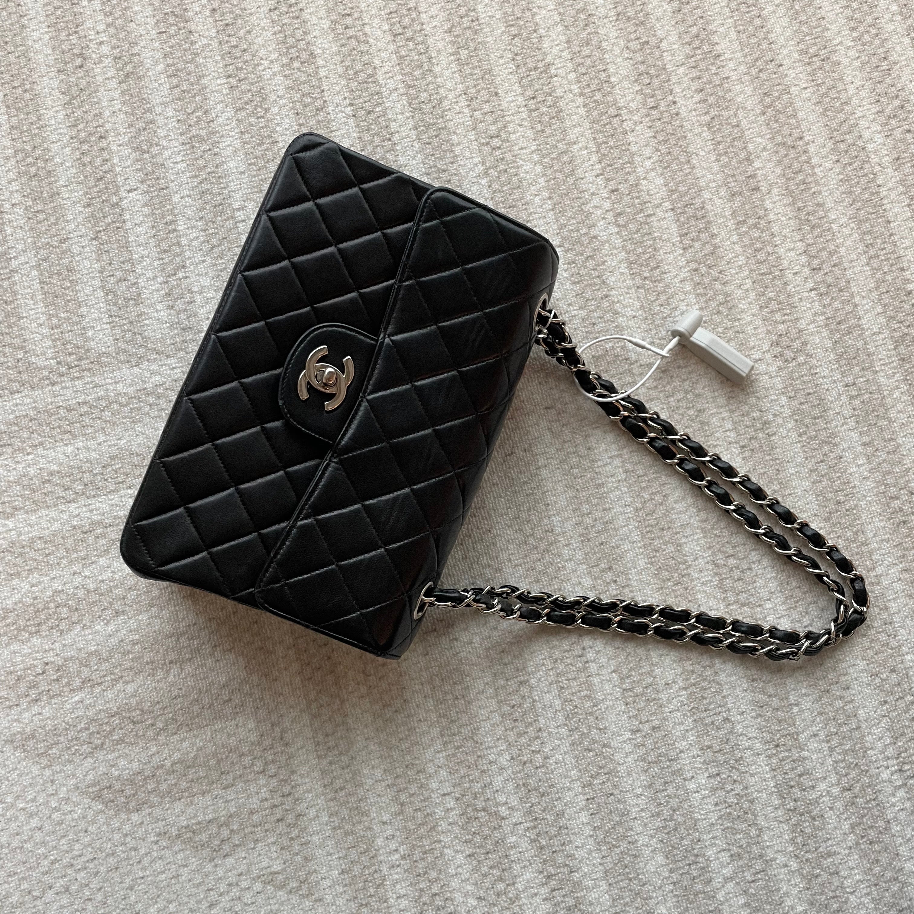 【Chanel】Chanel Double Sided Classic Flap Black Lambskin with Silver-Tone Hardware
