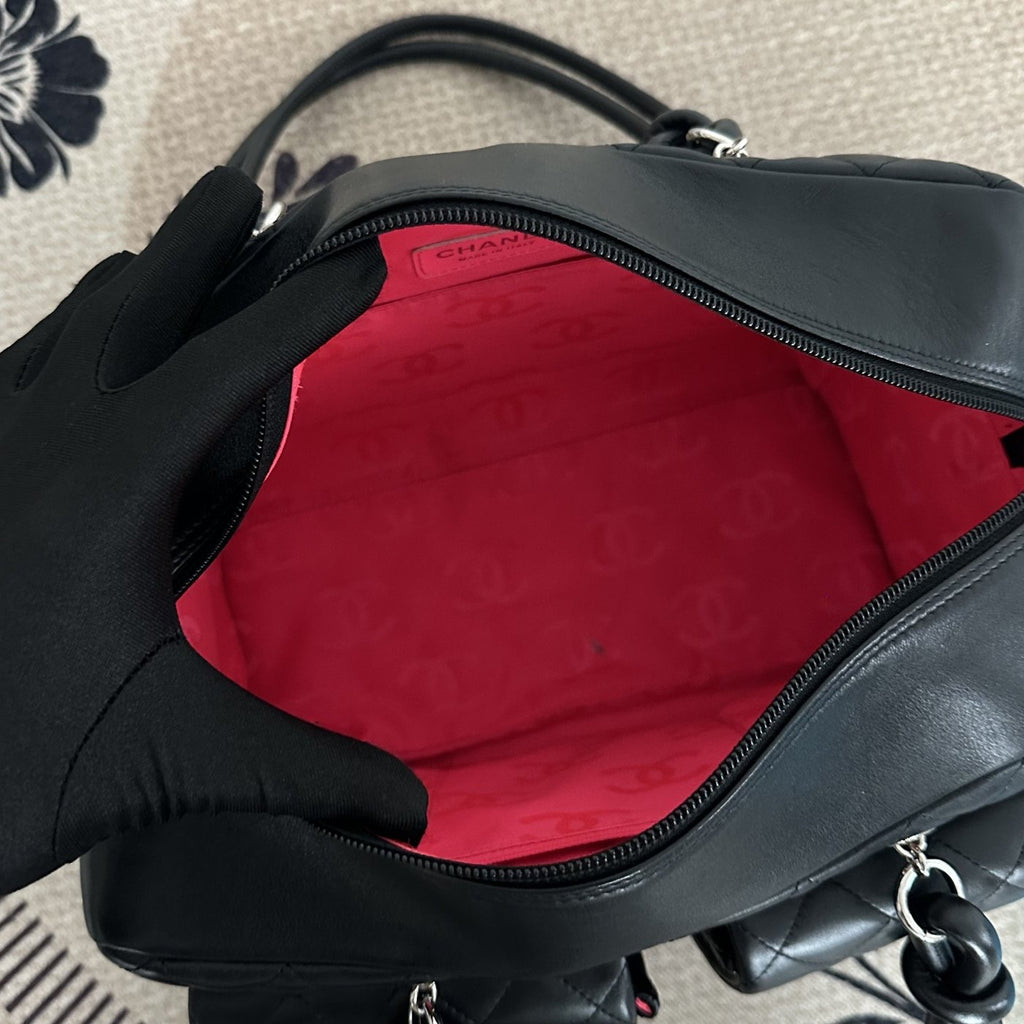 【Chanel】Chanel Black Cambon Line Moto Bowling Bag, Black Lambskin, Silver-Tone Hardware-7216084A