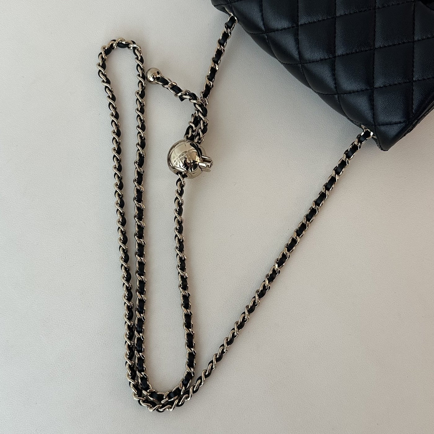 【Chanel】Chanel Black Mini Square Flap Bag with Pearl Crush Gold Ball, Gold-Tone Hardware-7215934