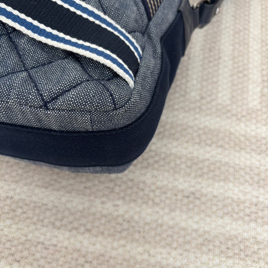 【Chanel】Chanel Blue Denim Tie Messenger Bag with Silver-Tone Hardware