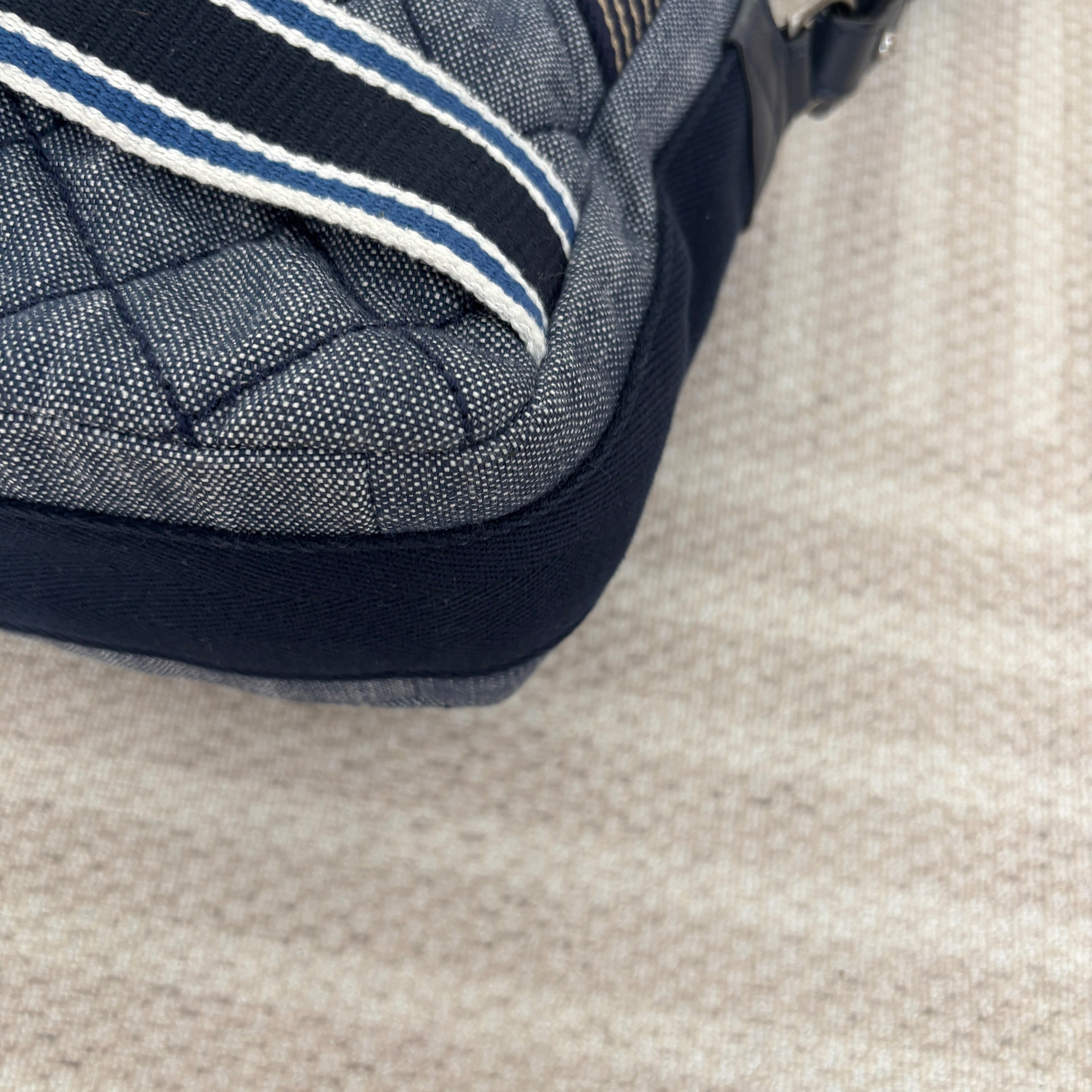 【Chanel】Chanel Blue Denim Tie Messenger Bag with Silver-Tone Hardware