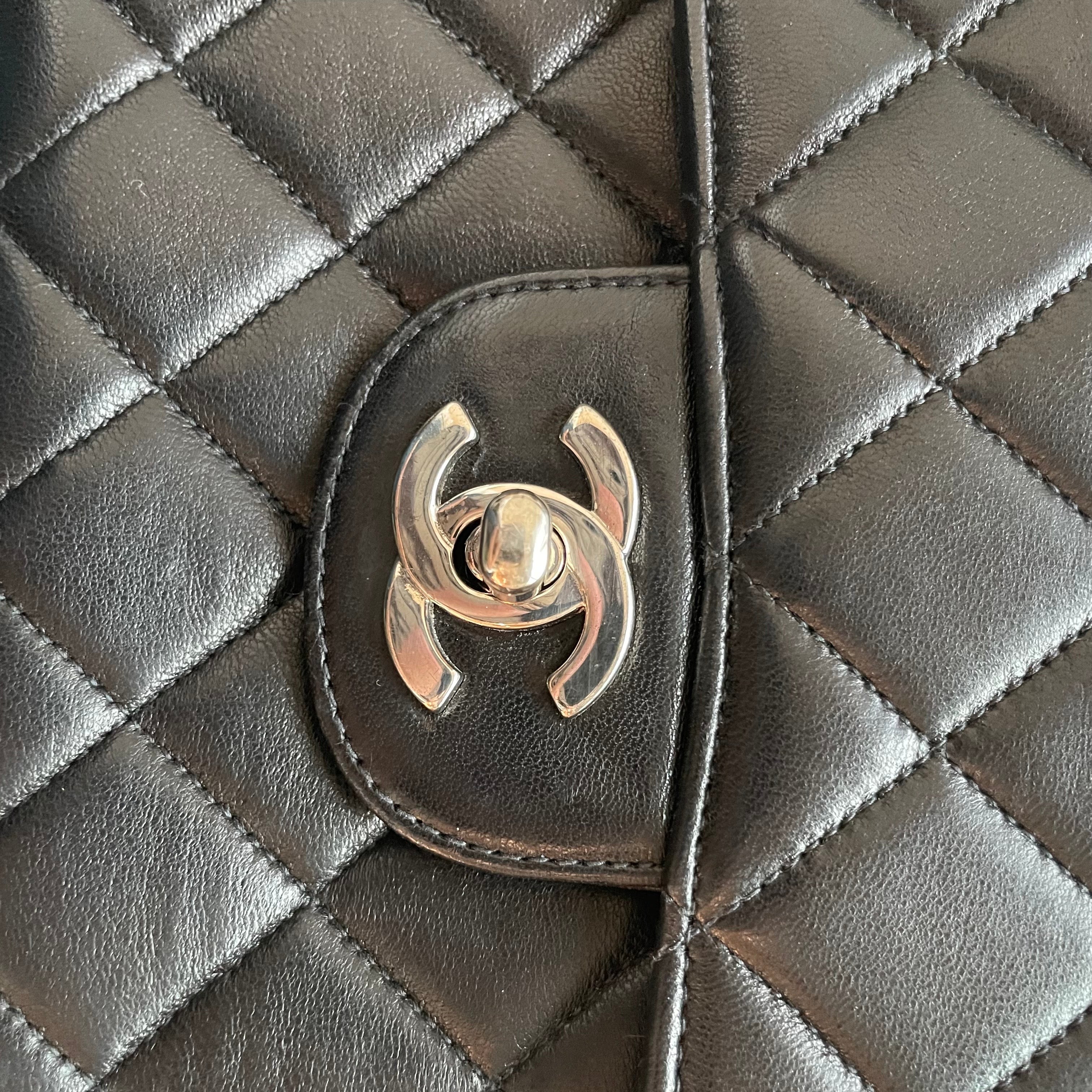 【Chanel】Chanel Double Sided Classic Flap Black Lambskin with Silver-Tone Hardware