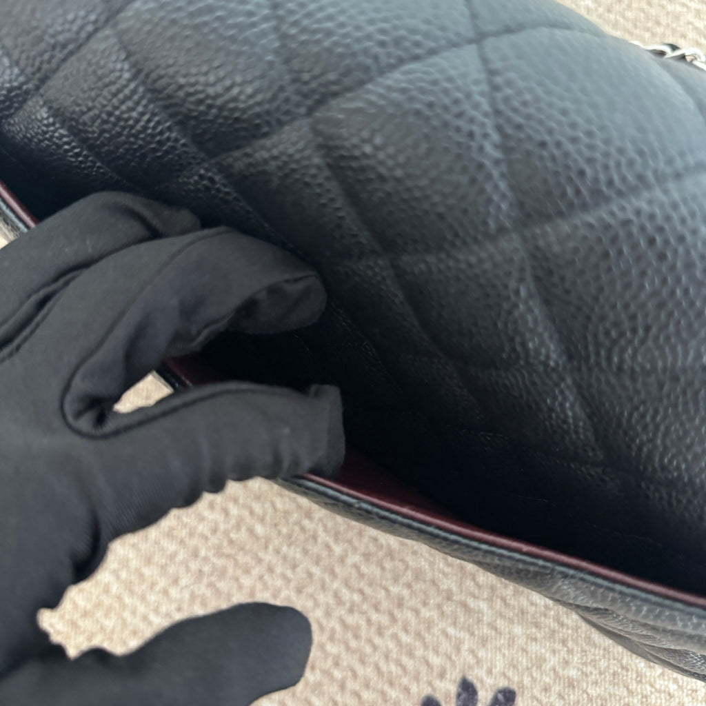 【Chanel】Chanel Black Silver Lambskin Classic Flap Jumbo