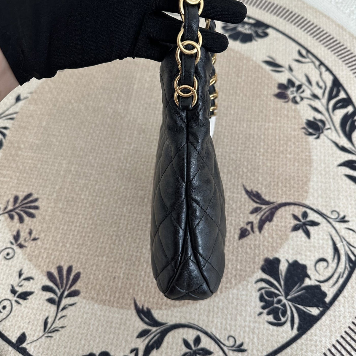 【Chanel】Chanel Hobo Underarm Bag, Black with Gold‑tone Hardware