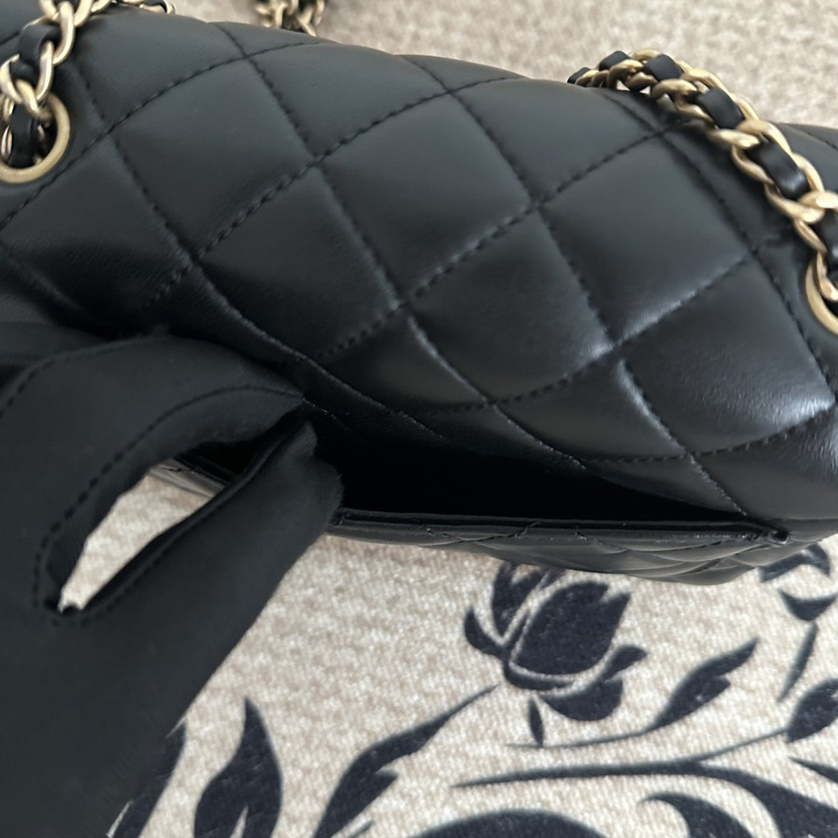 【Chanel】Chanel Black Gold Lambskin Square Mini with Ball, Chip Version